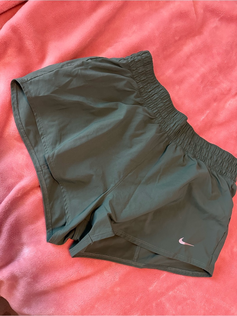 Nike Women's Olive Green Athletic Running Shorts with Swoosh